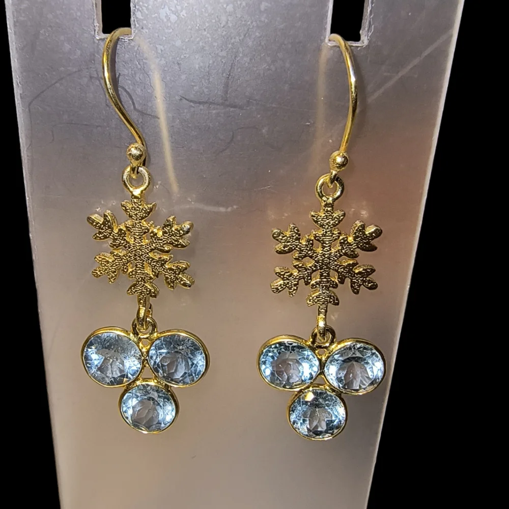 Blue Topaz & Gold Vermeil Over Sterling Silver Dangle Earrings NWOT